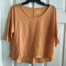 MUDD Shirt Juniors Large Orange Semi Sheer Round Neck 1/2 Sleeve Burnout EUC
