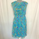 Emma & Michele Blue Floral Ruffles Fit n Flare Dress SL Lined Elastic Waist 6