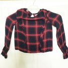 Kensie Jeans Shirt Size Small Blue Red Plaid Flannel Ruffle Front Long Sleeve
