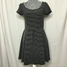 Rewind Black Gray Striped Ribbed Scoop Neck Mini Dress Size M Short Sleeve Flare