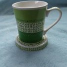 Harbor East "Retail Therapy Comfort Food" Coffee Mug W/ Coaster White Green (30)