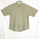 Haggar Shirt Mens Size L Tan Blue Plaid Short Sleeve Button Front Wrinkle Free
