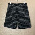 IZOD  XFG Mens 30 Shorts Flat Front  Black with Blue Plaid Golf Polyester Casual