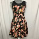 Brat Star Black Red Floral Top Sheer Back Mini Dress Size M Sleeveless Fit Flare