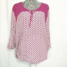 Laura Scott Fuschia Flower Pattern Geo Tie Front Top White BOHO Women Shirt XL