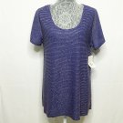 LULAROE Women Shirt L Blue Purple Metallic Scoop Neck Short Sleeve Tunic NWT