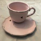 Certified International Hearts of Hope pink distressed mug and saucer NEW RARE