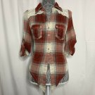 American Rag Shirt Size S Red Plaid Crochet Open Back Top Women Front Tie