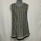 W5 Women Shirt XL Black White Sleeveless Embroidery Striped Scoop Neck