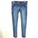 ABM Skinny Jeans Juniors SZ 1 Embellished Medium Wash Leopard Print Distressed