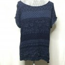 Blu Pepper Shirt Women L Blue Floral Short Sleeved Boat Neck Comfy BOHO Nords