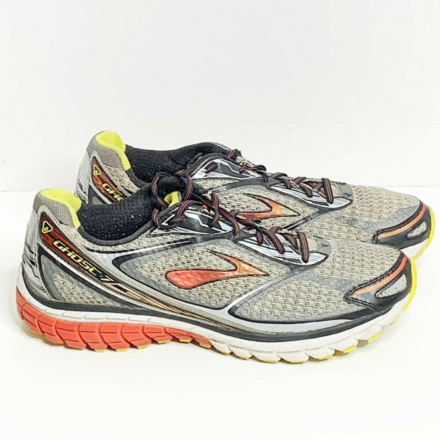 Brooks Ghost Sneakers Men 13 Grey Yellow Round Toe Running Athletic