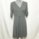 AA Studio Dress 10 Black White V Neck  Geometric Faux Wrap Comfy Party Flowy