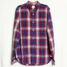Gap Shirt Men L Red Blue Plaid Lived In Button Front Long Sleeve Office Casual