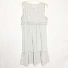Loft Mini Dress Women LP White Grey Line A Line Boat Neck Sleeveless Ruffle Hem