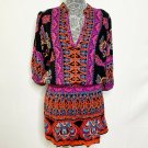 Angie Mini Dress Women L Multicolored Pattern V-Neck Embellished Boho Festivals