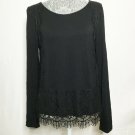 Cable & Gauge Shirt Women L Black Lace Long Sleeve Round Neck Casual Wear