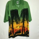 Ocean Current Shirt Men L Green Sunset Beach Collared Short Sleeve Button Front