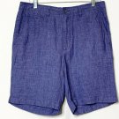 Cremieux Shorts Men 33 Blue Linen Drawstring Elastic Waist Pockets Beach Pool