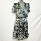 MSSP Mini Dress Women M Black Green White Pattern  V-Neck Short Sleeve