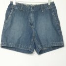 St Johns Bay Shorts Women Size 6 Blue Denim Flat Front Bermuda 100% Cotton Beach