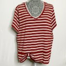 Plant Gold Shirt Women 3X Red White Stripes Short Sleeve Round Neck Casual Wear