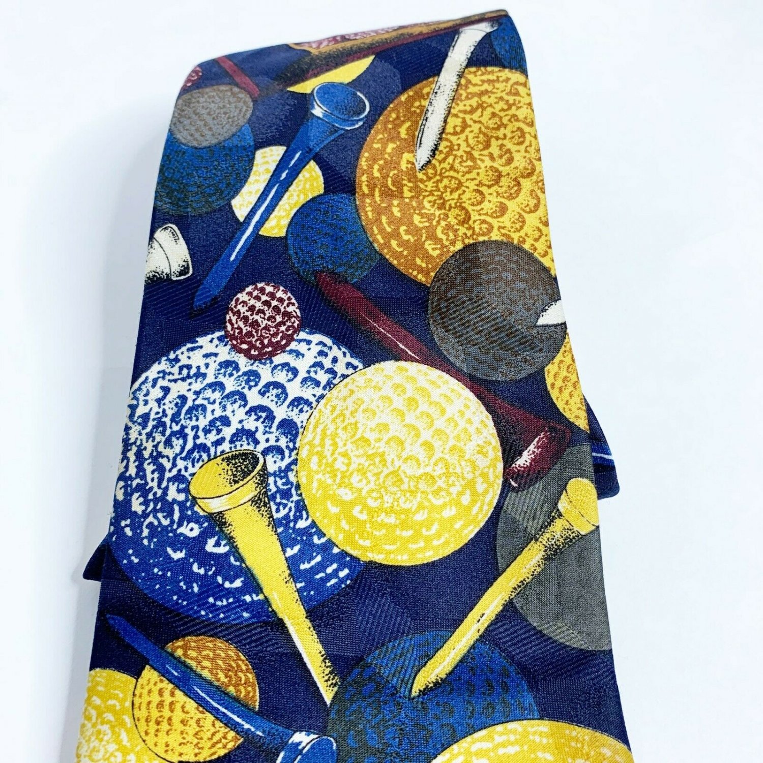Beans McGee Neck Tie Blue Multicolored Golf Design 100% Polyester Office Work