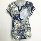 Espresso Shirt Women M Blue White Pattern Round Neck Short Sleeve Casual Wear