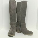 Tannino Boots Women 37 Grey Solid Faux Suede Flat Round Toe Buckle Side Zipper