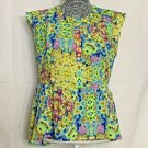 LILY WHITE Shirt Women Size L Yellow Blue Floral Sleeveless Peplum Hi Lo Boho
