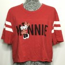 Disney Minnie Shirt Women XL Pink "Minnie" Logo White Stripe Sleeve Cropped