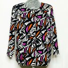 Bob Mackie Women Jacket 1X White Pink Orange Abstract Shoulder Pads Long Sleeved