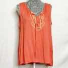 Kut Top Women L Light Orange Embroidered String Sleeveless V-Neck Casual Wear