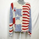 Blair Flag Sweater L LG Red White Blue Button Up Long Sleeve Embolden Button VTG