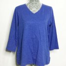 Kim Rogers Shirt Women M Blue Solid Long Sleeve V-Neck Everyday Casual Wear