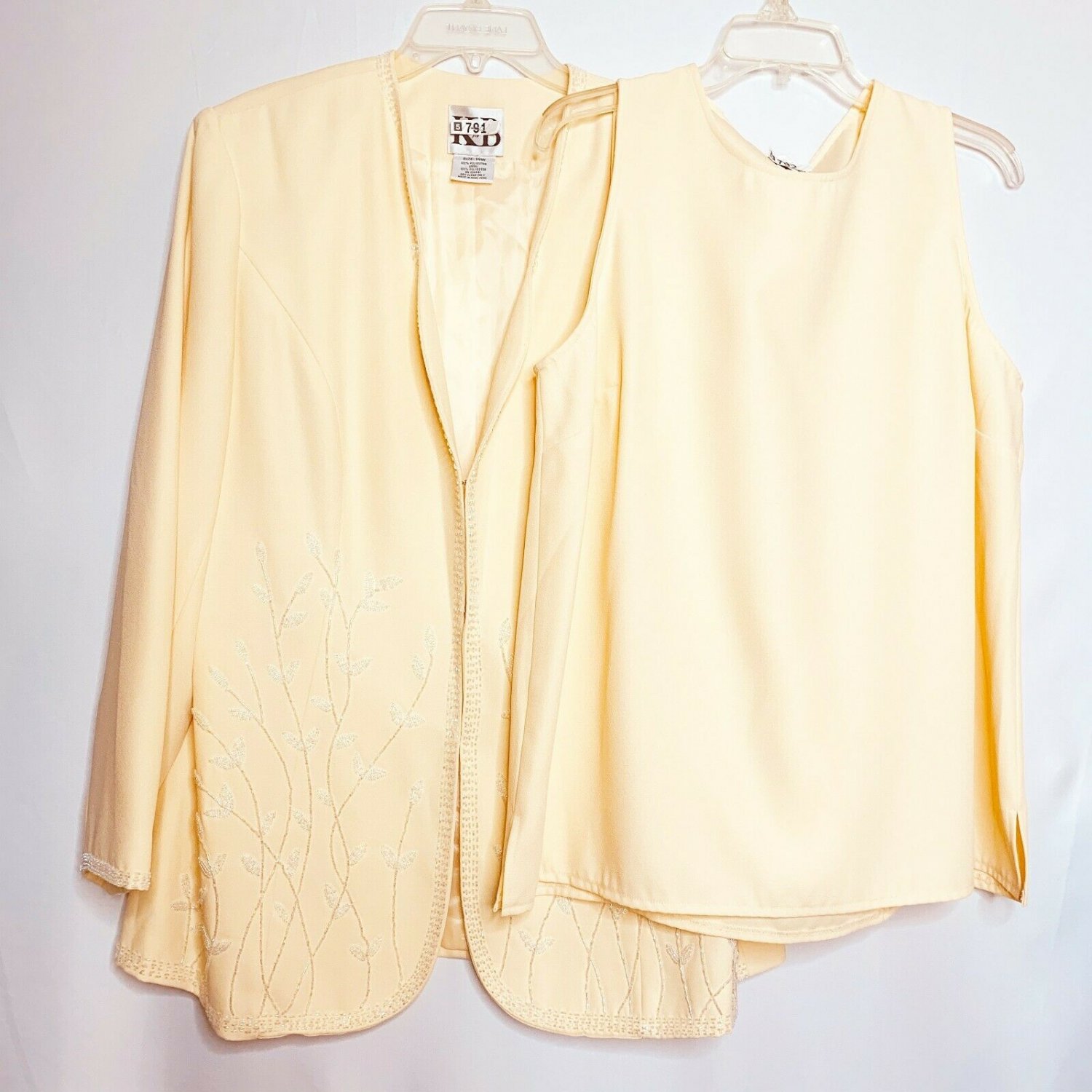 NB by Stella Louise Jacket Cami 2 PC 14W Soft Yellow Sequin Embellished Floral