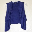 THEORY Sweater Vest S/P Blue Linen Blend RUFFLED Cropped Short Cardigan