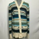 Roxy Hoodie Sweater Women XL Blue Black White Stripe Button Front Long Sleeve