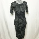 LulaRoe Women Dress XXS Black White Square Geometric Round Neck Short Sleeve