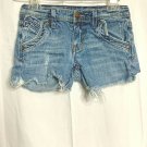 VIGOSS Shorts Juniors SZ 0 Denim Cuffed Blue Jean Distressed Button Raw Hem