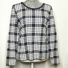 Tommy Hilfiger Shirt Women LG Navy Blue White Plaid Long Sleeve Round Neck