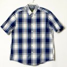 Eddie Bauer Shirt Men L Blue White Plaid Short Sleeved Button Front Collared