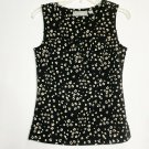Liz Claiborne Shirt Women S Black Spotted Round Neck Short Sleeve Button Sleeve