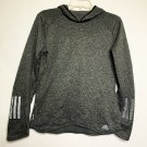 Adidas Hoodie Women S Grey Solid Long Sleeve Hi-Low 3 Stripe Running Climalite