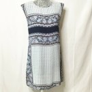 Mirumi Dress S/M Blue Pattern Block White Sleeveless Classy Party Abstract