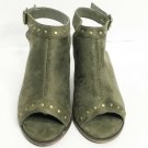 Mata Women Heels 8 1/2 Green Open Toe Suede Studded Slingback Chunky Heel Sandal