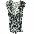 Joe B Romper M Black Floral V Neck Sleeveless Ruffled Trim Lace Patchwork Short