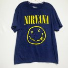 VTG 2017 Nirvana L T-Shirt Smile Logo Blue Concert Tour Rock Foo Fighters
