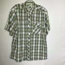 Exxtasy Shirt Men L Grey Tan Plaid Collared Front Pocket Button Front