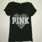 Pink Shirt Women S Black Heart Logo Round Neck Short Sleeve Casual Wear
